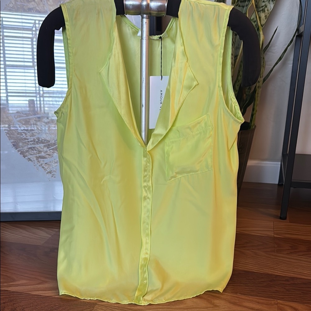 Yellow Sleeveless Blouse 100% silk